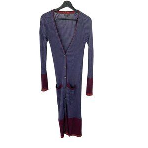 Rag & Bone Blue Kristin Colorblock V Neck Button Up Merino Wool Blend Duster Sma